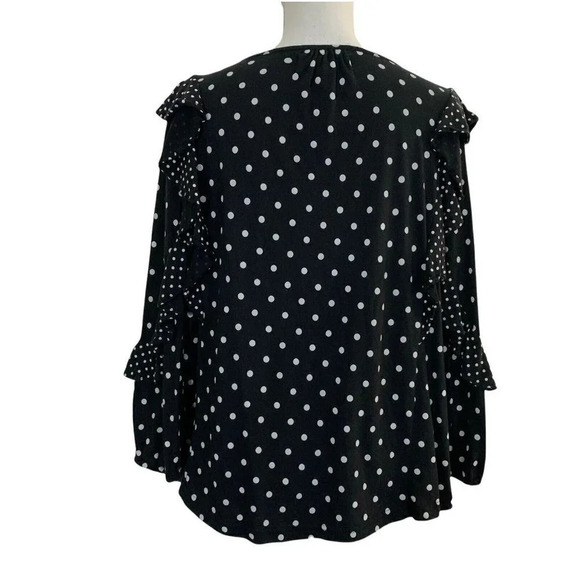Chaps Navy And White Polka Dot Ruffle Sleeve Medium Blouse Cotton Blend Blue - Picture 4 of 7